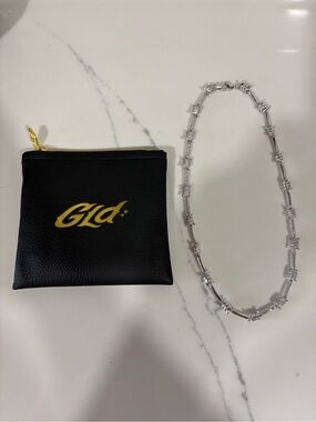 GLD Iced Barbed Wire Chain in White Gold with GLD Pouch